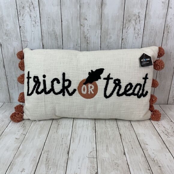 Trick It Treat Halloween Rectangular Throw Pillow  Decorative Pom Poms - NWT - Picture 1 of 10